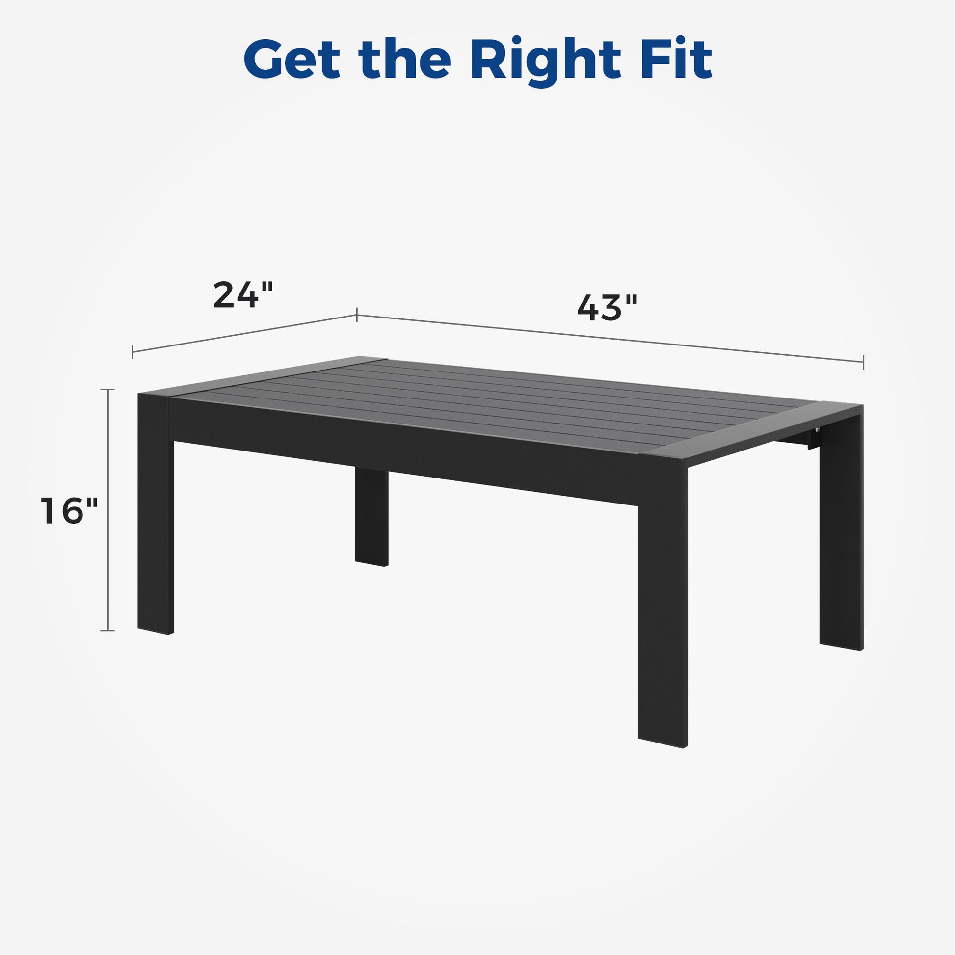 All Weather Aluminum Outdoor Coffee Table, Modern Coffee Table For Outside, Rectangle Patio Coffee Table Black Black Aluminium