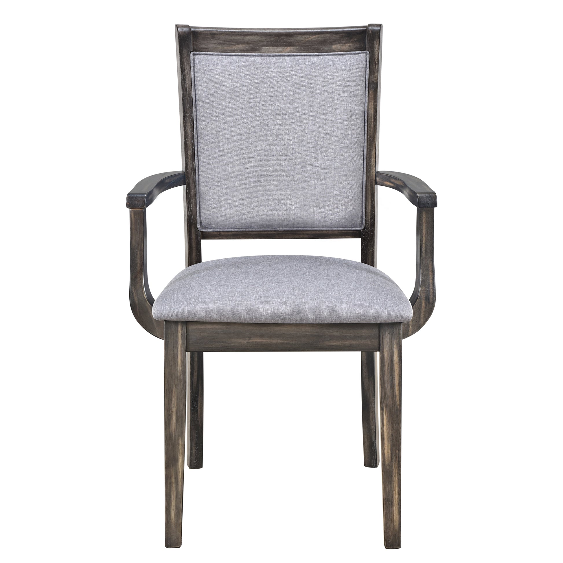 7 Piece Updated 76.9Inch Extendable Trestle Dining Table Set With Removable Leaf, Kitchen Table Set With Upholstered Side Chair And Arm Chair, Set Of 6, Grey Brown Wood Dining Room Solid Wood Rubberwood Rectangular Dining Table With Chair Upholstered