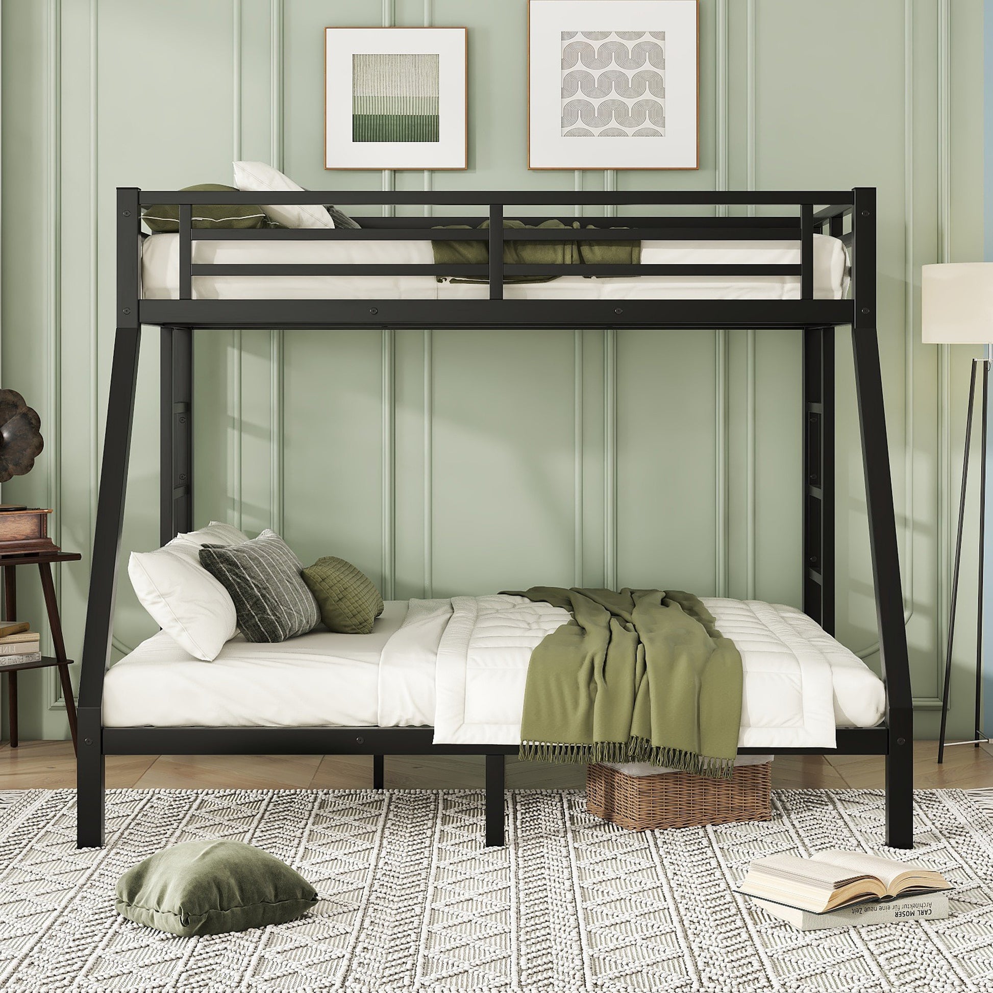 Metal Twin Xl Over Queen Bunk Bed For Teens And Adults,Space Saving Noise Reduced No Box Spring Needed,Black Twin Xl Black Metal