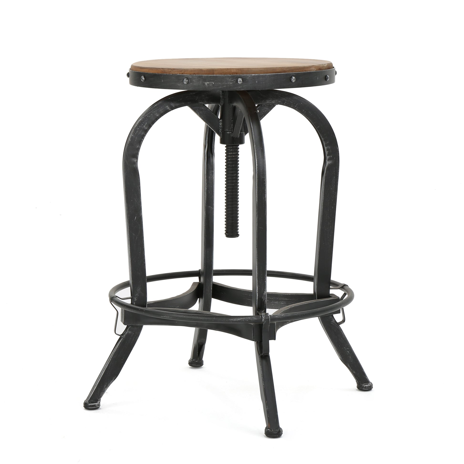 Newman Iron Wood Barstool Black Metal & Wood