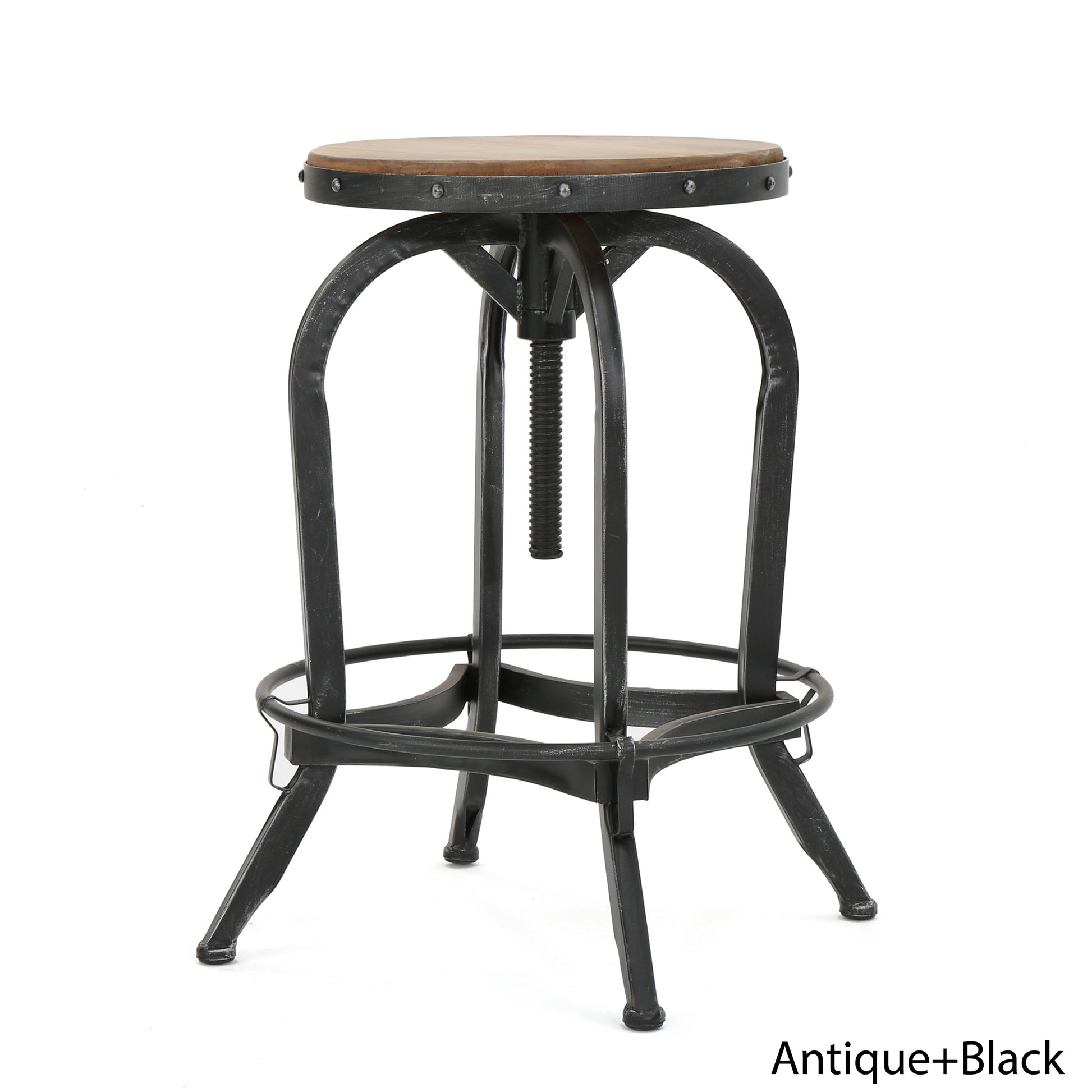 Newman Iron Wood Barstool Black Metal & Wood