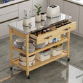 Stainless Steel Countertop Solid Wood Kitchen Cart With Storage Drawers And Shelves, Rotatable Kitchen Island With Steel Table Top And Tower Rack, Rolling Utility Trolley Cart For Kitchen And Dining Burly Wood Kitchen Classic,Contemporary Rectangular