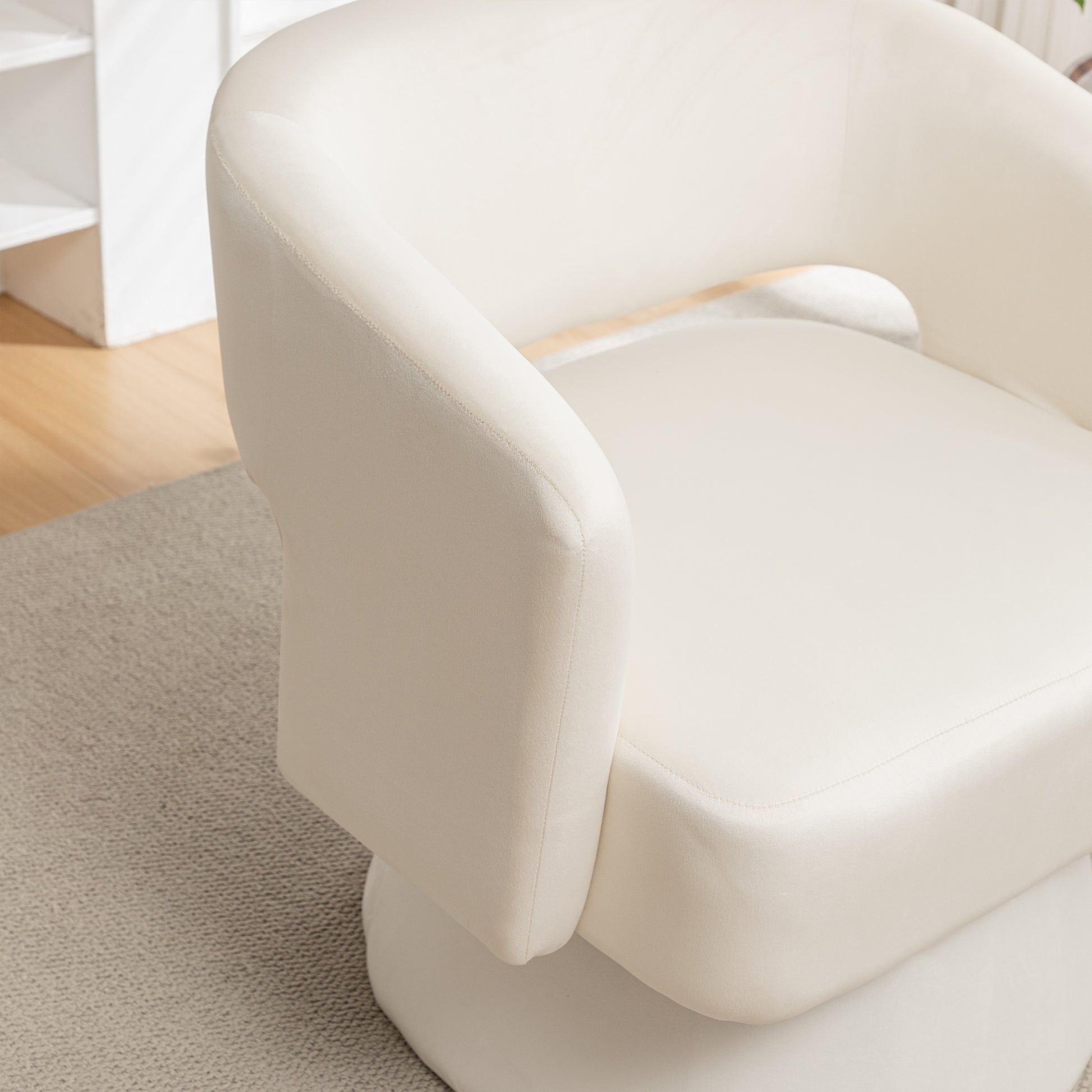 Swivel Barrel Chair, Velvet Accent Armchair 360 Degree Swivel Club Chair For Living Room Bedroom Reception Room White Foam Velvet