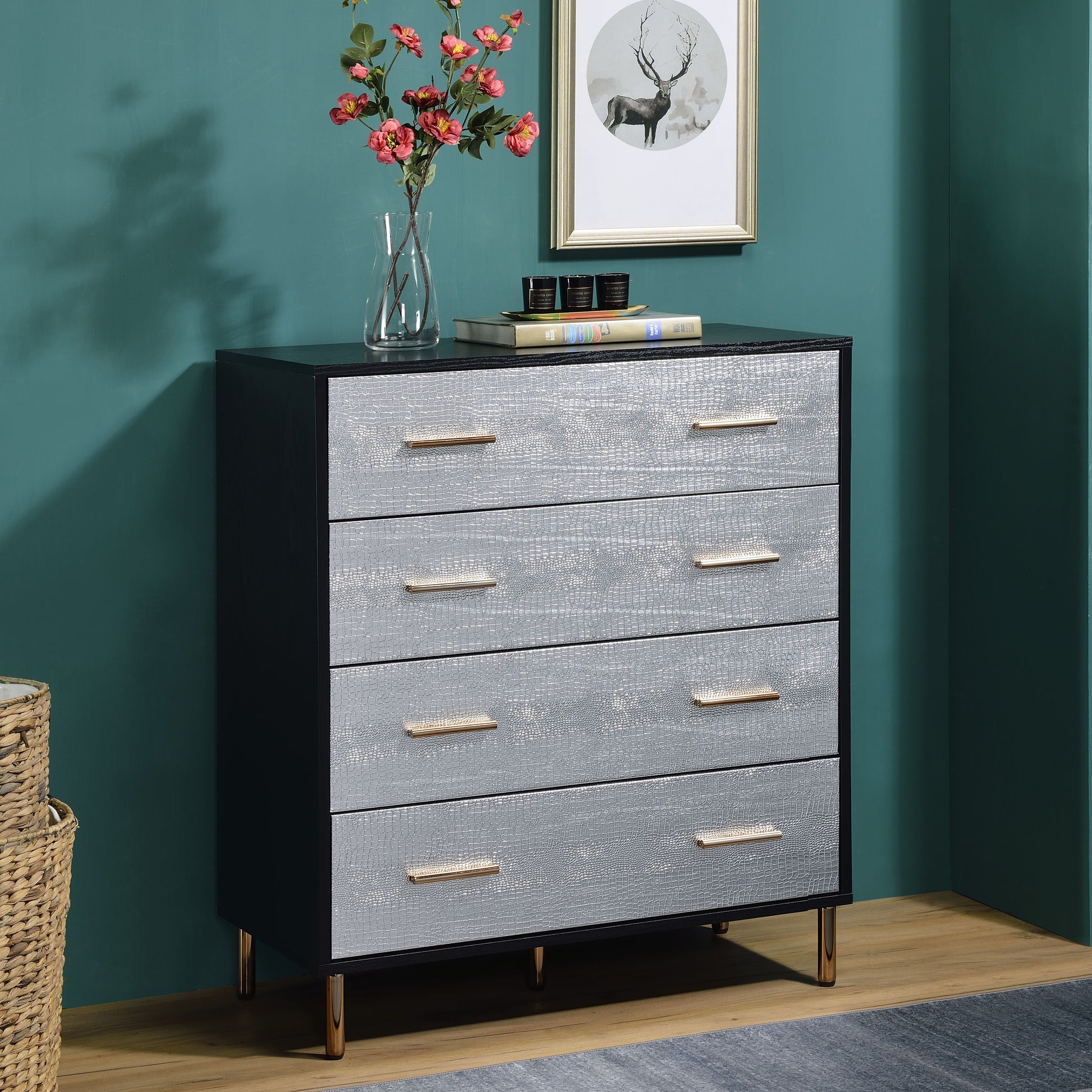 metal 4 drawer dresser Cofar Black Metal 4 Drawer Dresser for Bedroom,Chests of Drawers for Closet,Room