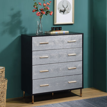 Black And Silver 4 Drawer Chest Black Gold Bedroom Wood Metal