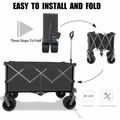 Collapsible Folding Wagon, Push Pull Foldable Beach Wagon Cart Black Steel