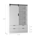 Tall Bedroom Armoire Wardrobe Closet Clothing Storage Cabinet With Hanging Rod Barn Door Drawers Open Shelves,White White Mdf