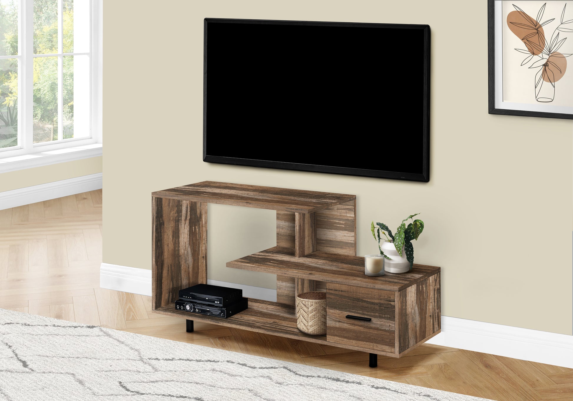 Tv Stand, 48 Inch, Console, Media Entertainment Center, Storage Drawer, Living Room, Bedroom, Brown Laminate, Contemporary, Modern Brown 80 89 Inches Particle Board