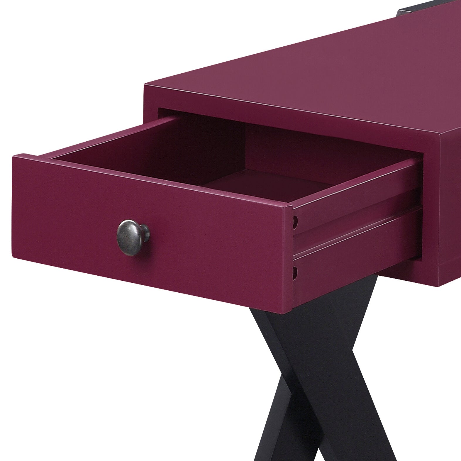 Burdy And Black Side Table With Usb Ports Burgundy Primary Living Space Pine Drawers Rectangular Wood