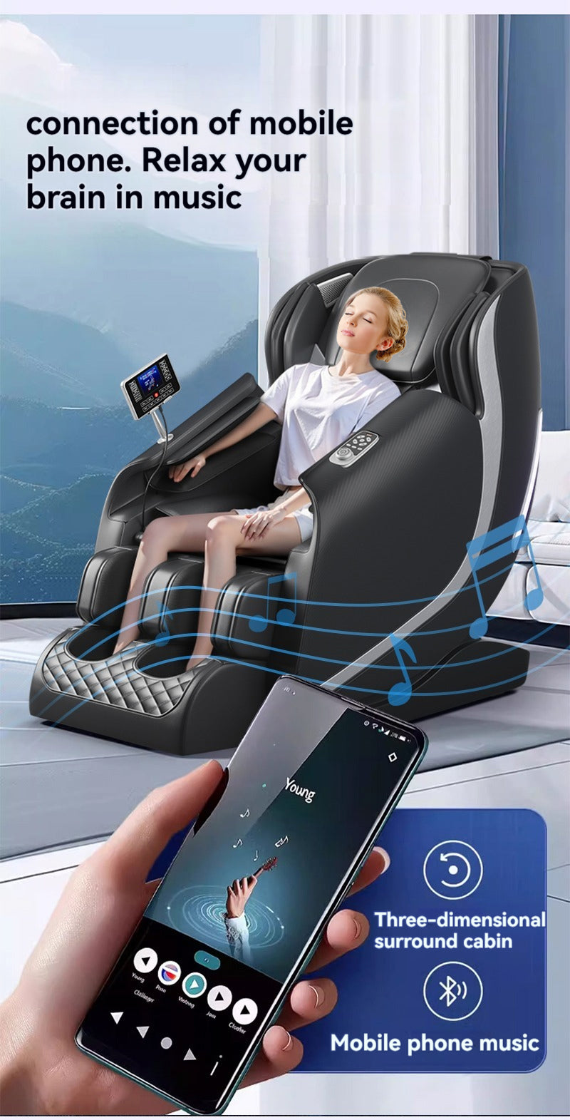 Massage Chair Zero Gravity Full Body Airbags,Bluetooth Speaker,Shiatsu Foot Massage Black Pu Leather