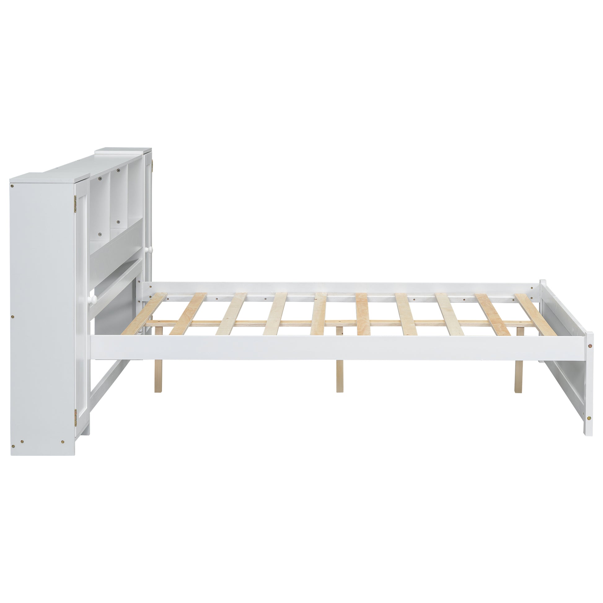 Full Size Platform Bed With Storage Headboard And Lockers, White Full Box Spring Not Required White Wood Bedroom Solid Wood Mdf