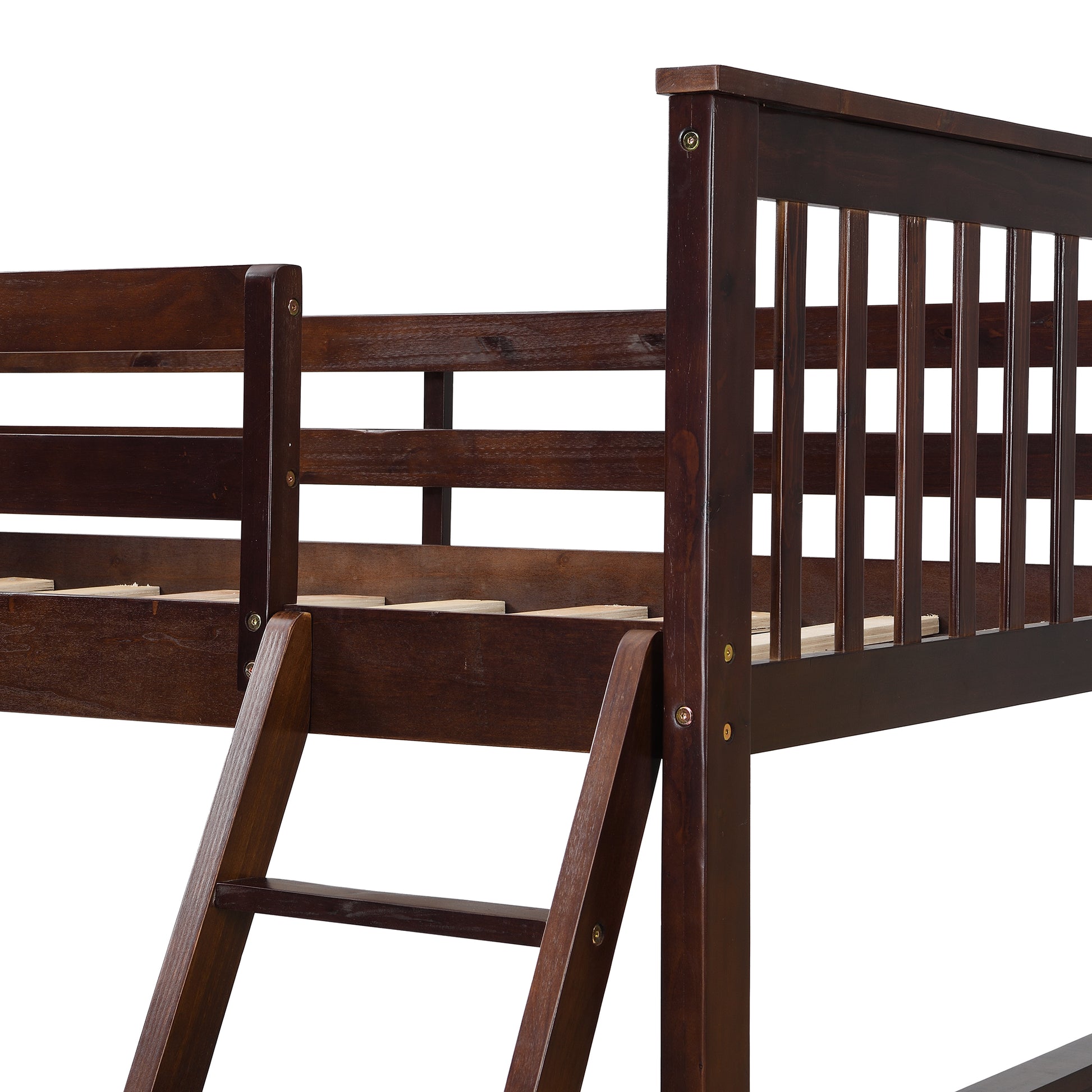 Twin Over Full Bunk Bed With Storage Drawers, Wooden Bunk Bed With Ladder And Safety Guard Rails Espresso Full Espresso Wood
