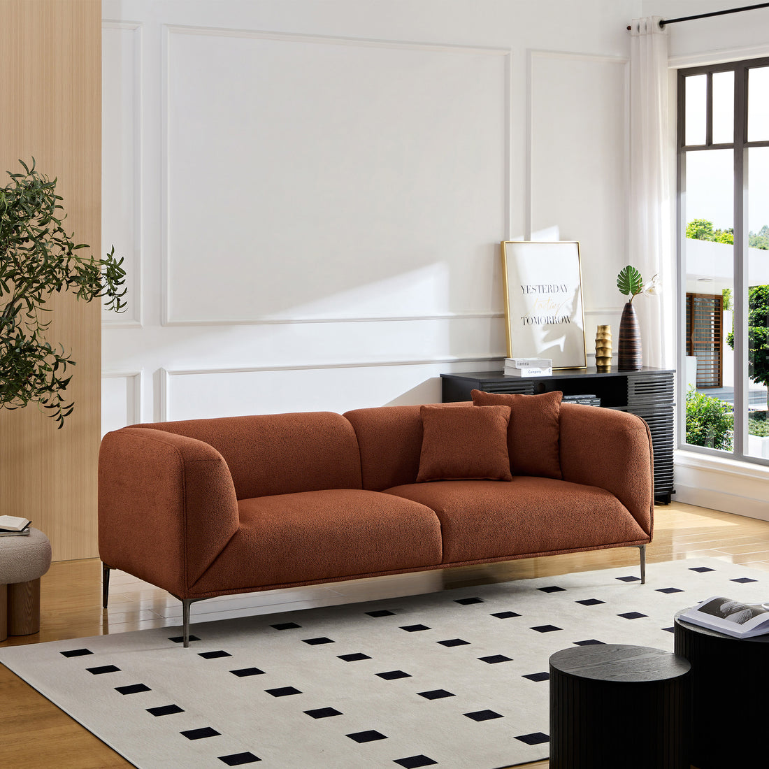 Wks2 Brown Sofa Can Be Placed In The Studio, Living Room, Attic Multiple Scenes, Modern Style Simple Fashion, Size 89.37* 35.43* High 28.74 Inches Brown Fabric 3 Seat