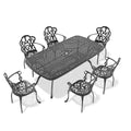 Cushions In Random Colors 7 Piece Set Of Cast Aluminum Patio Furniture With Cushions Yes Dining Set Black Seats 6 Weather Resistant Frame Water Resistant Cushion Garden & Outdoor Complete Patio Sets Aluminium