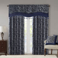 Jacquard Window Rod Pocket Valance With Beads Navy 50X18