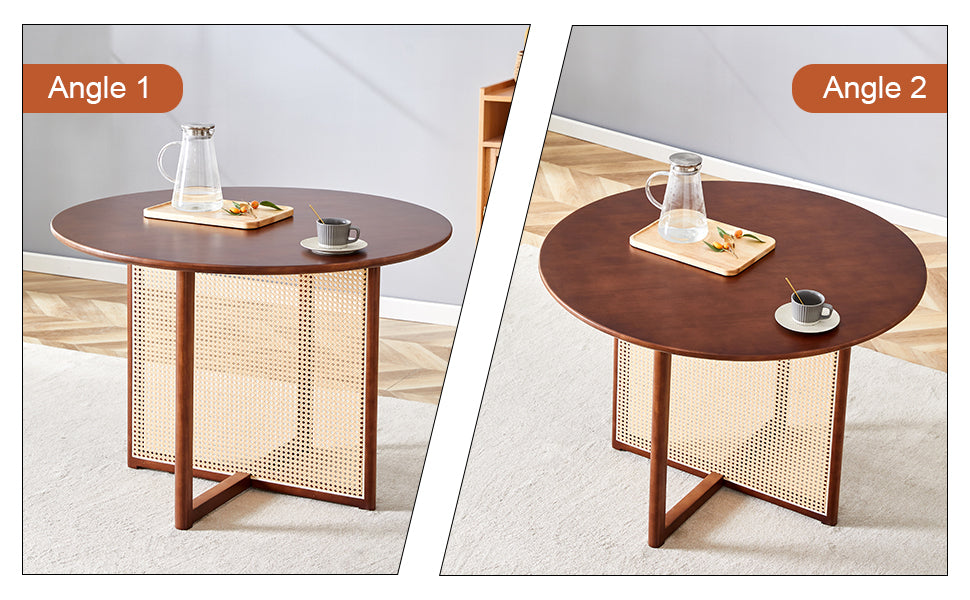 Table And Chair Set, Ancient Style Solid Wood Dining Table, Imitation Rattan Table Legs, Beautiful Simple Solid Wood Dining Chair, Perfect For Dinner, Meetings, Home And Office Decoration Walnut Rubber Wood