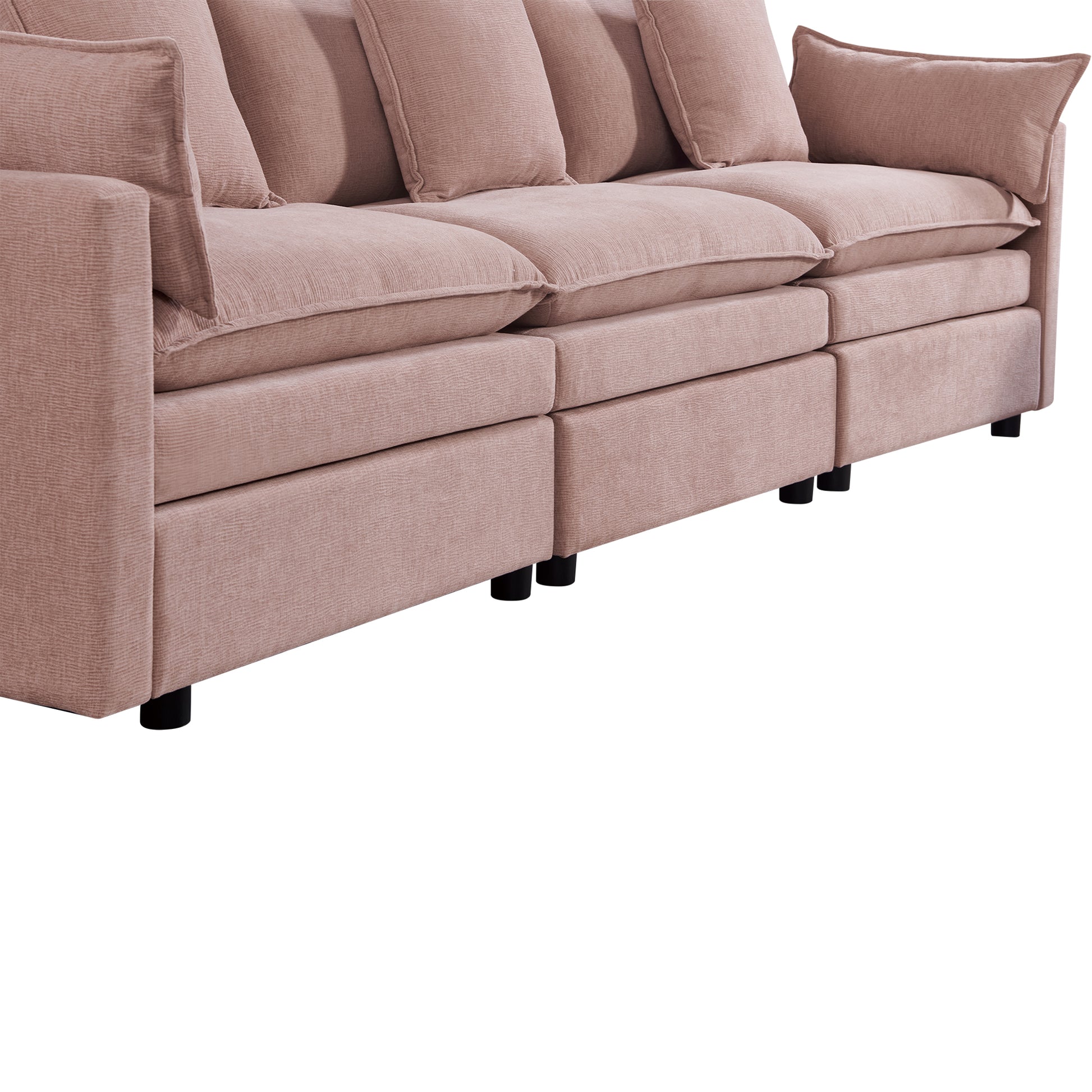 108.66"Modern Chenille L Shaped Sectional Sofa With Convertible Chaise, Comfy Cloud Couch Deep Sectional Sofa With Ottomans For Living Room Pink Wood Foam Chenille 3 Seat