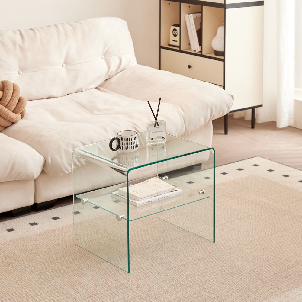 Clear Glass Side & End Table, Tempered Glass End Table Small Table Transparent Glass