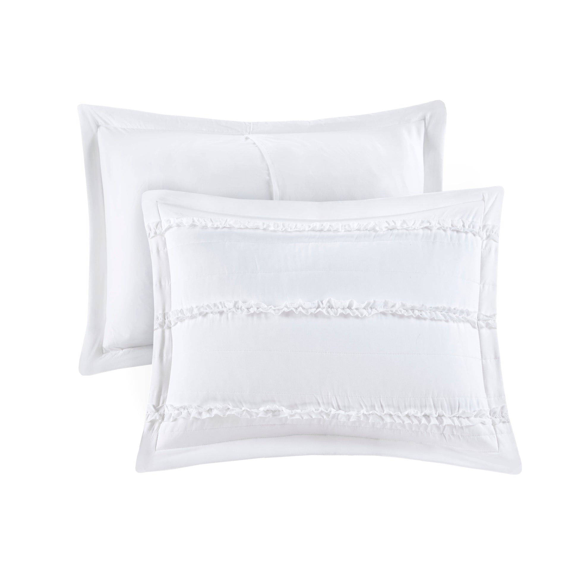 4 Piece Microfiber Reversible Ruffle Quilt Set With Throw Pillow White King Cal King King White Cotton