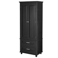 Tall Storage Cabinet With Two Drawers For Bathroom Office, Black Black Mdf