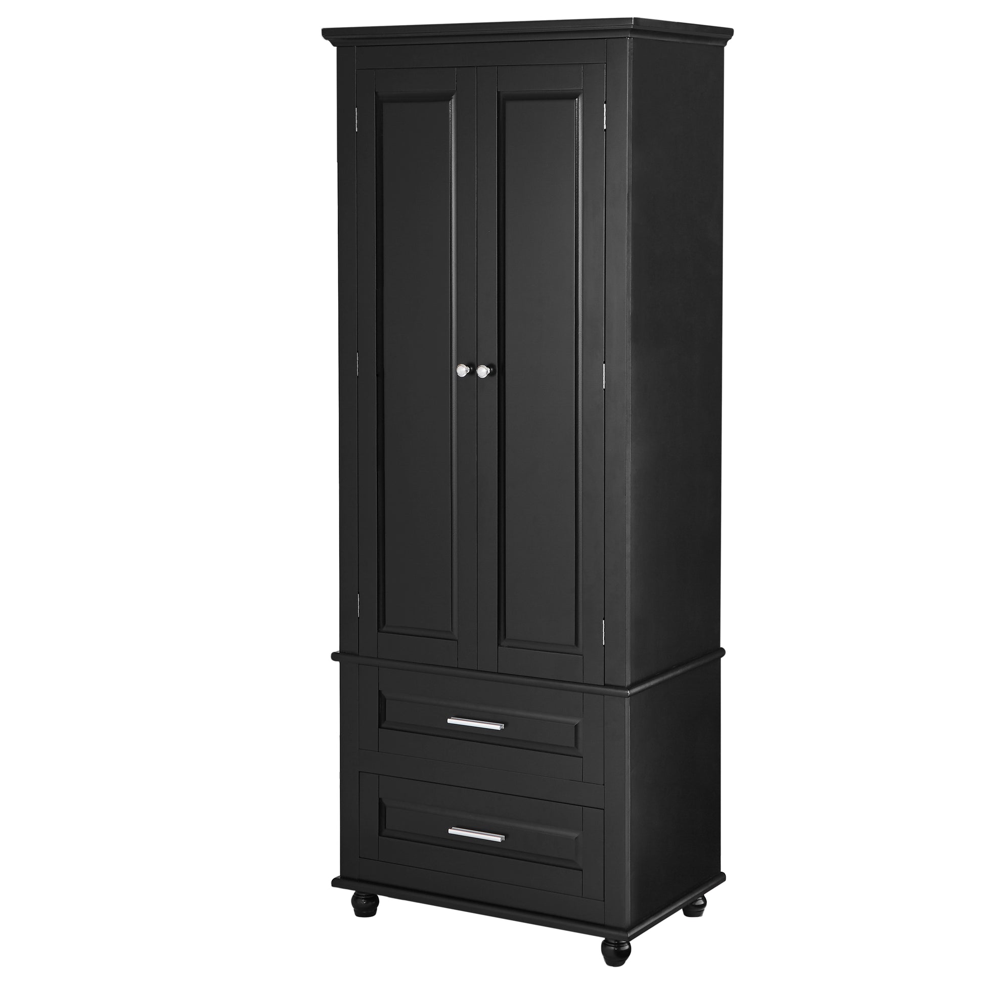 Tall Storage Cabinet With Two Drawers For Bathroom Office, Black Black Mdf