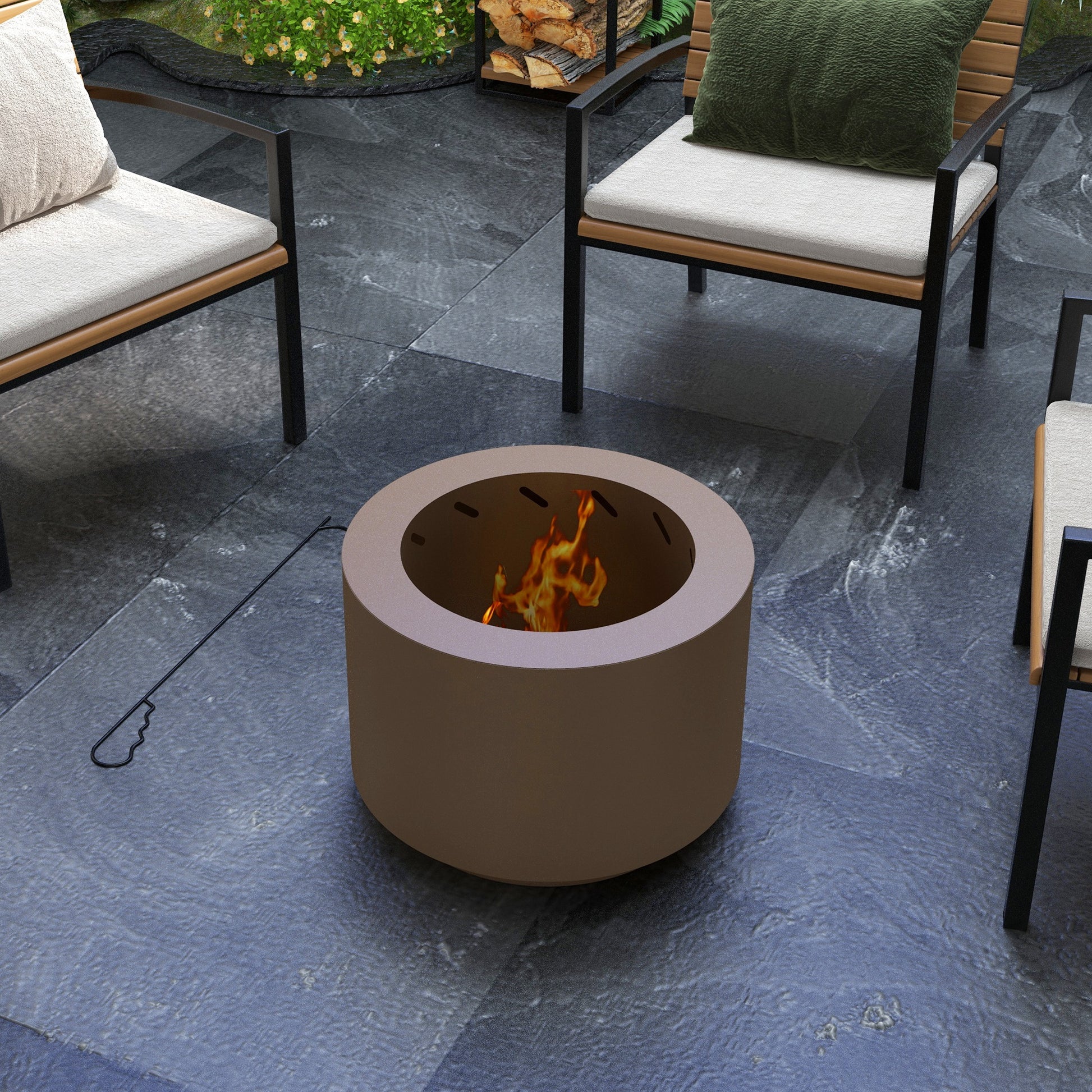 Outsunny Smokeless Fire Pit, 19" Portable Wood Burning Firepit With Poker, Low Smoke Camping Bonfire Stove For Backyard Patio Picnic, Stainless Steel, Bronze Bronze Steel