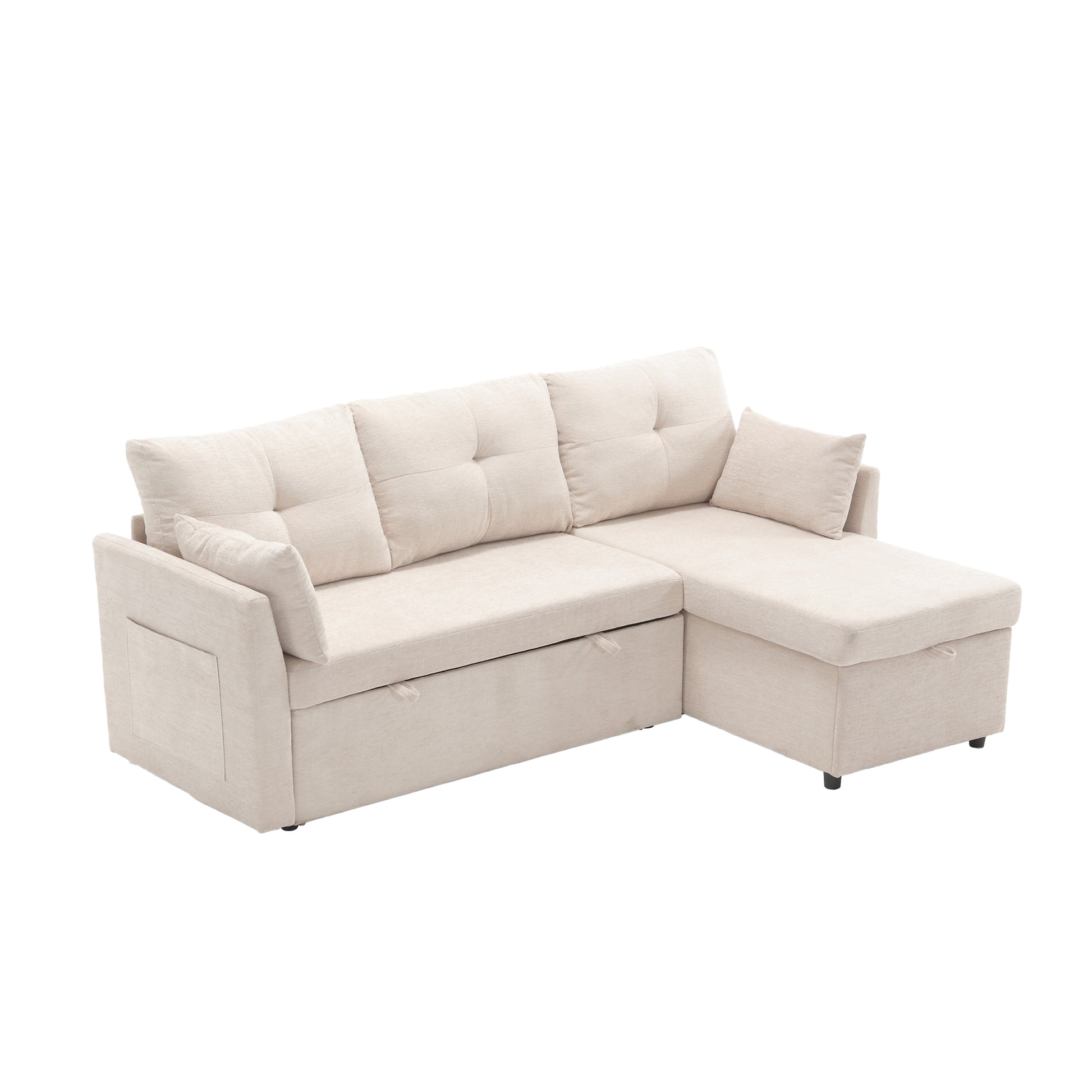 United We Win Furniture, Modular L Shaped Sofa, Modular Long Sofa With Reversible Chaise Lounge, Sofa Bed, Sleeper Sofa, Modular Sofa Combination With Storage Seats. Beige Chenille 3 Seat