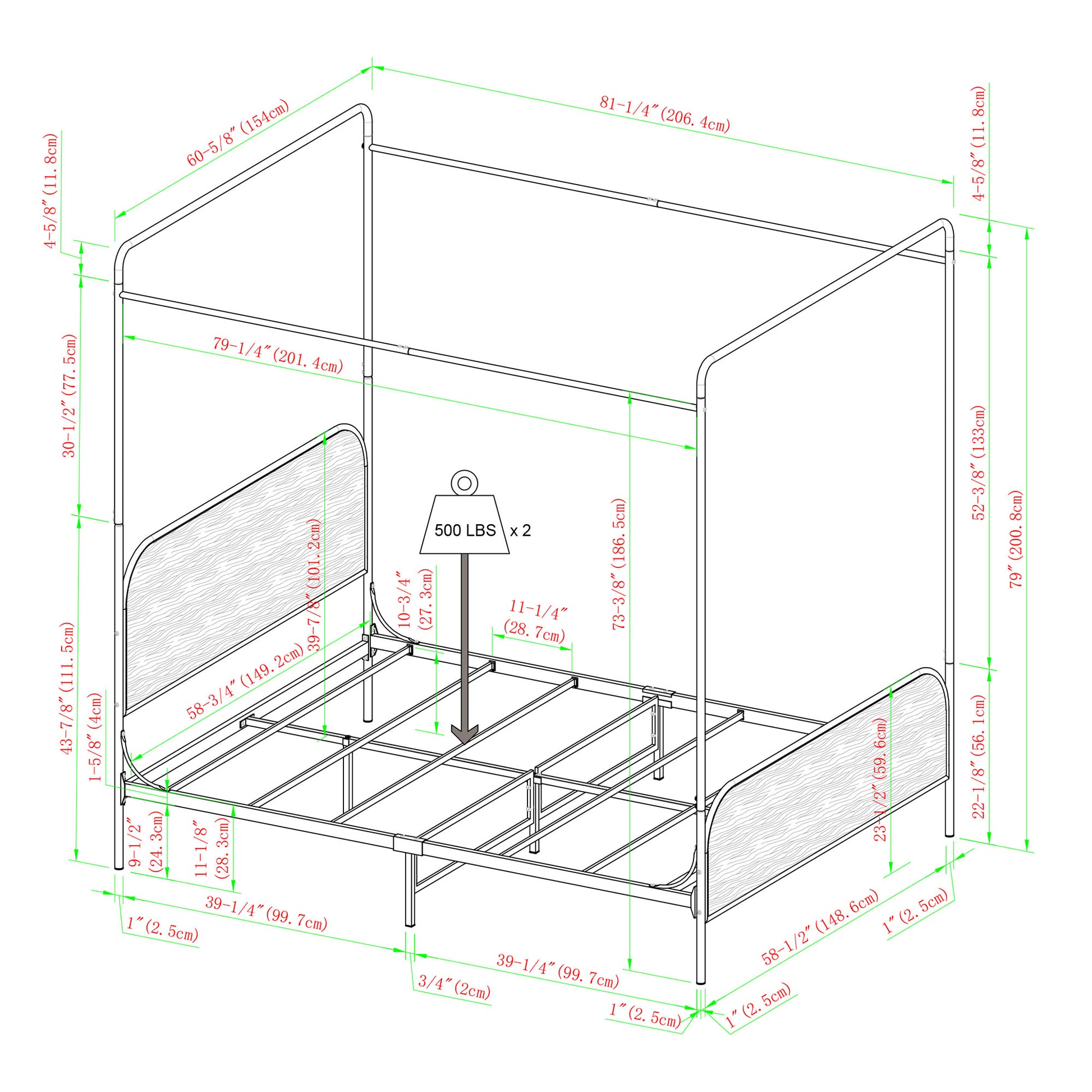 Modern Metal And Wood Canopy Queen Bedframe Smoked Oak Queen Brown Mdf Steel