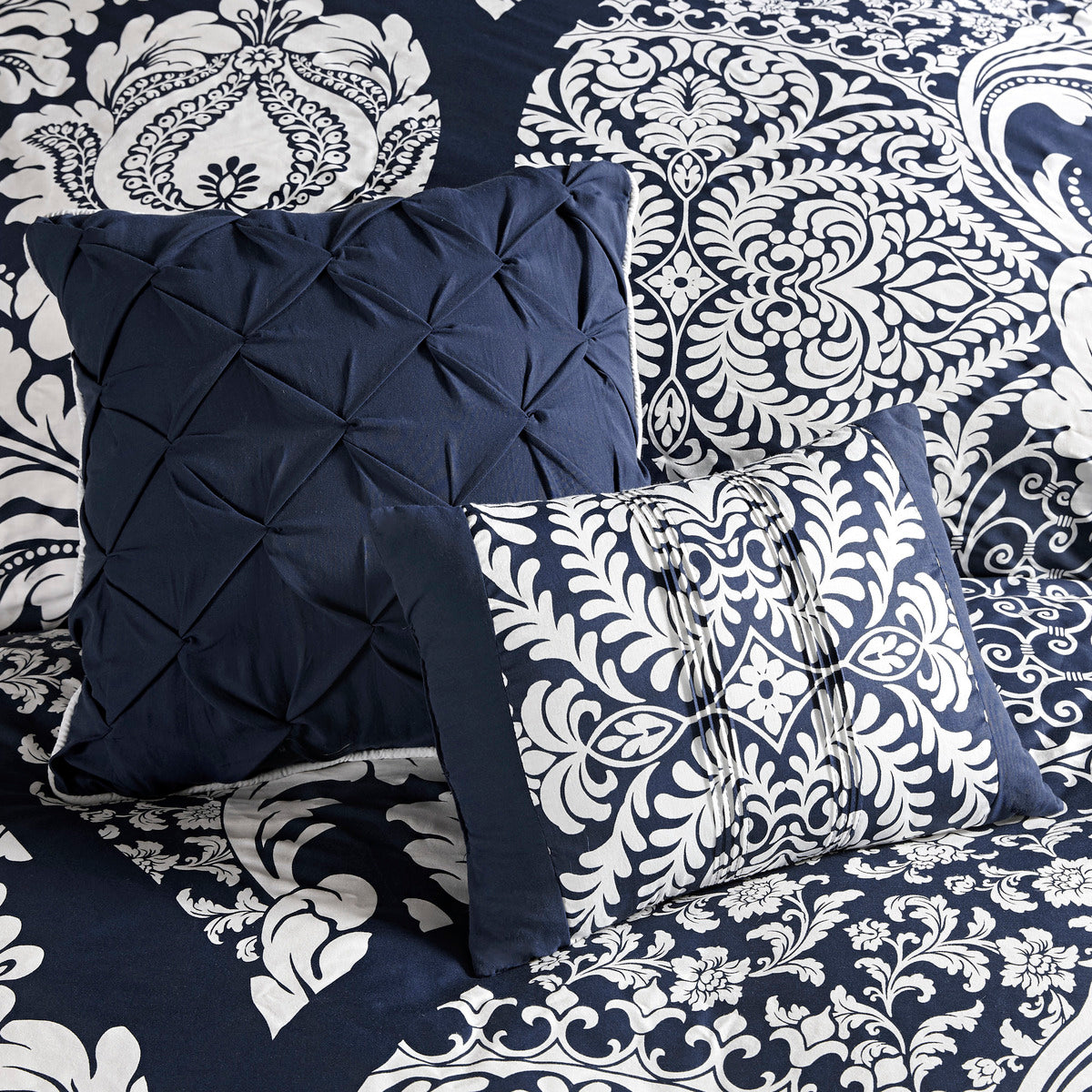 7 Piece Cotton Printed Comforter Set Indigo King King Indigo Polyester
