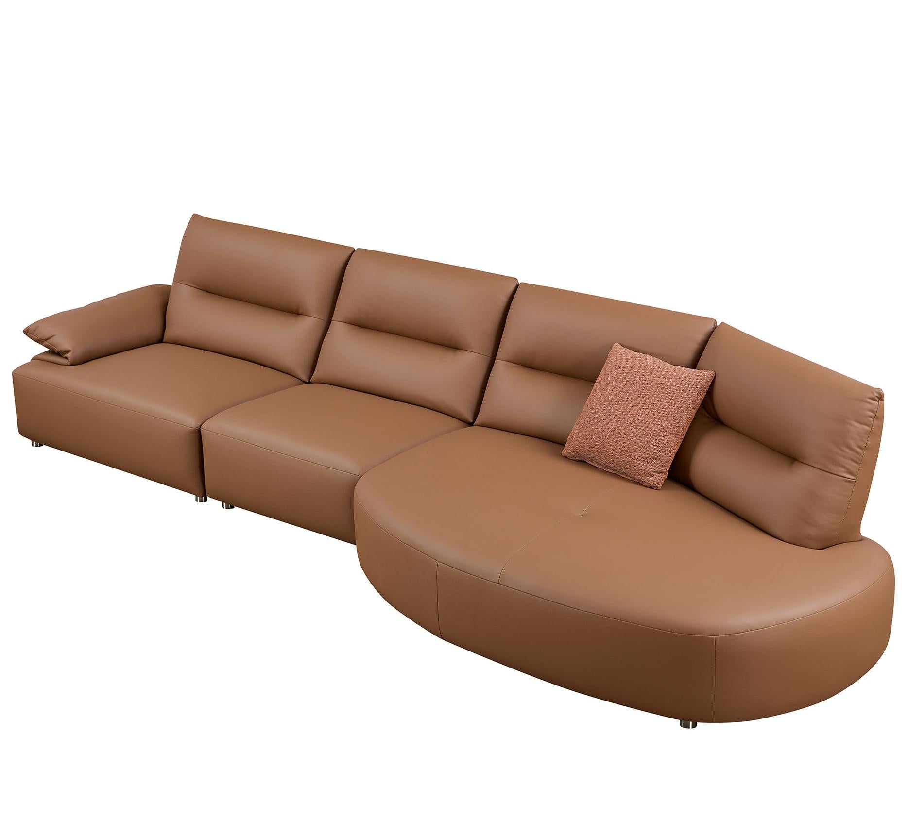 147.24'' Oversied Modern Sectional Curved Shaped Sofa Couch For Living Room,Upholstered 5 Seat Sofa Eco Leather Couch Set,Brown Brown Foam 5 Seat