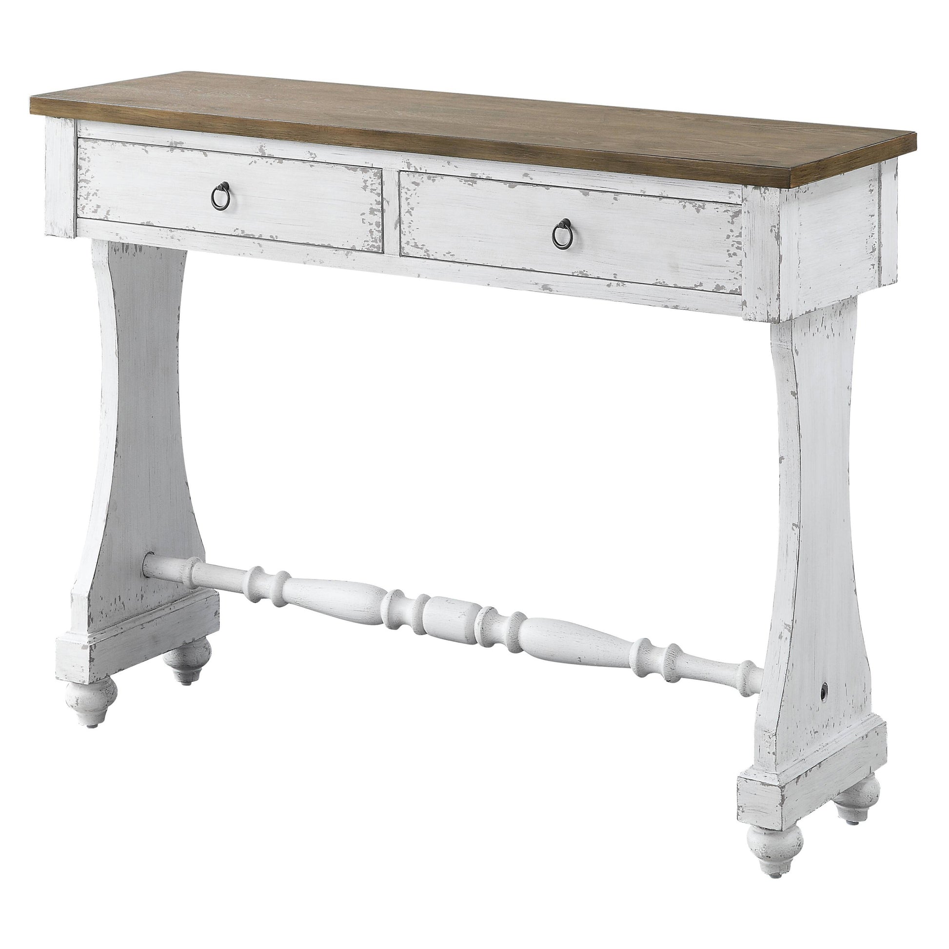 Antique White 2 Drawer Console Table White Primary Living Space Rubberwood Drawers Rectangular Wood