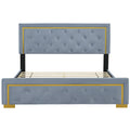 Queen Size Upholstered Platform Bed With Pull Point Headboard And Metal Wire Frame At The Head And Foot Of The Bed, Metal Feet, Velvet, Gray Queen Gray Mdf Lvl