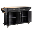 Kitchen Island With Rubber Wood Countertop, Kitchen Cart On 5 Wheels With Storage Cabinet And 5 Drawers For Dinning Room, Black Black Dining Room Rectangular Rubberwood Solid Wood Mdf Large 56 In