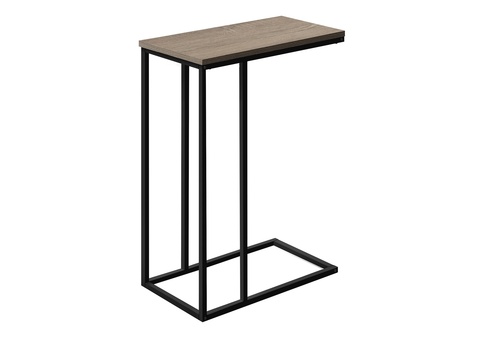 Accent Table, C Shaped, End, Side, Snack, Living Room, Bedroom, Brown Laminate, Black Metal, Contemporary, Modern Taupe Particle Board