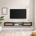 Modern Rattan Door Floating Tv Stand For Tvs Up To 80 Inches Black Black 80 89 Inches Mdf