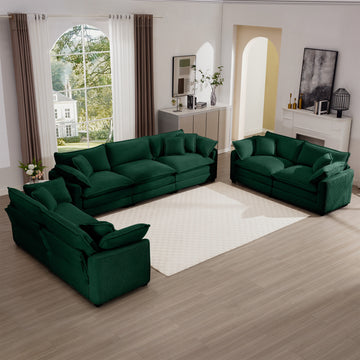 Modern Fabric Living Room Sofa 2 Piece Set, One 2 Seater Sofas, One 3 Seater Sofas Sofa With 8 Cushion Upholstery Large Deep Seat Recliner, Green Corduroy Fabric Green Corduroy 7 Seat
