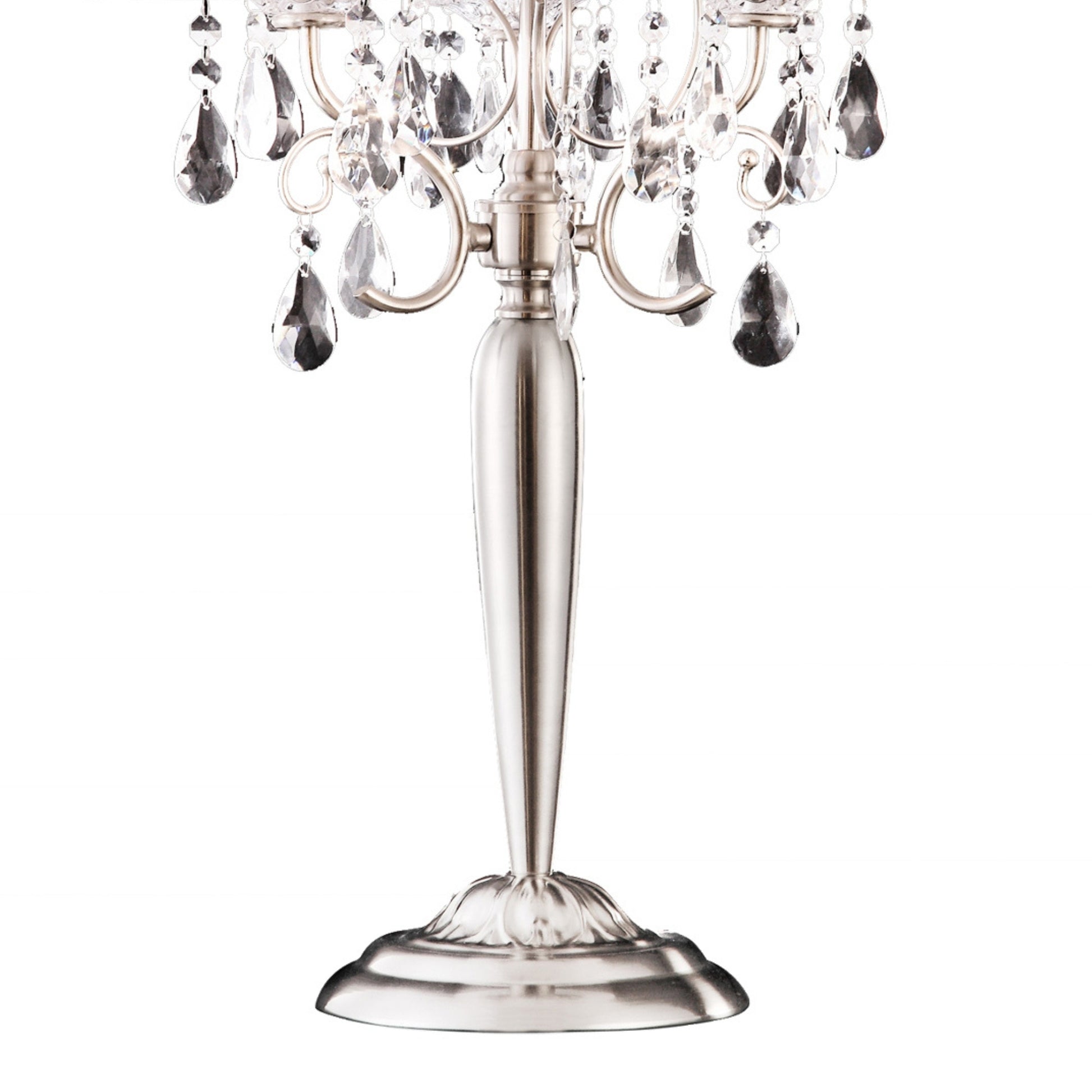 29.5" Tall Metal Table Lamp W Silver Finish And Crystal Accents, Ivory Shade Silver Metal