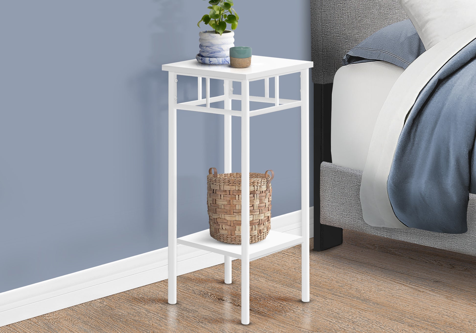 Accent Table, Side, End, Plant Stand, Square, Living Room, Bedroom, White Laminate, White, Contemporary, Modern White Mdf