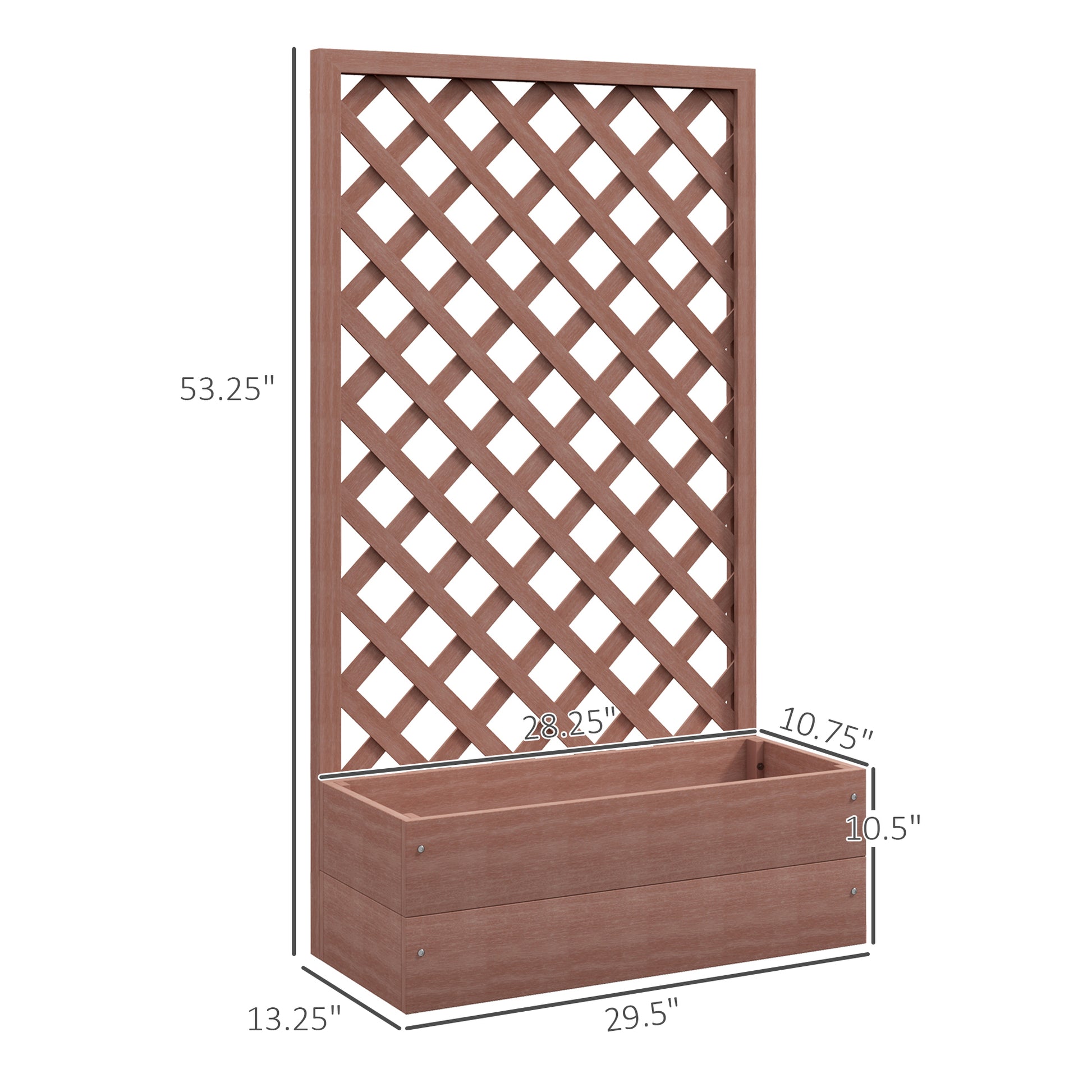 Outsunny Raised Garden Bed With Trellis Lattice, Wood Planter Box With Self Draining Gap, Freestanding Trellis Planter For Climbing Plants, Vines, Flowers, 29.5" X 13.25" X 53.25", Light Brown Light Brown Wood