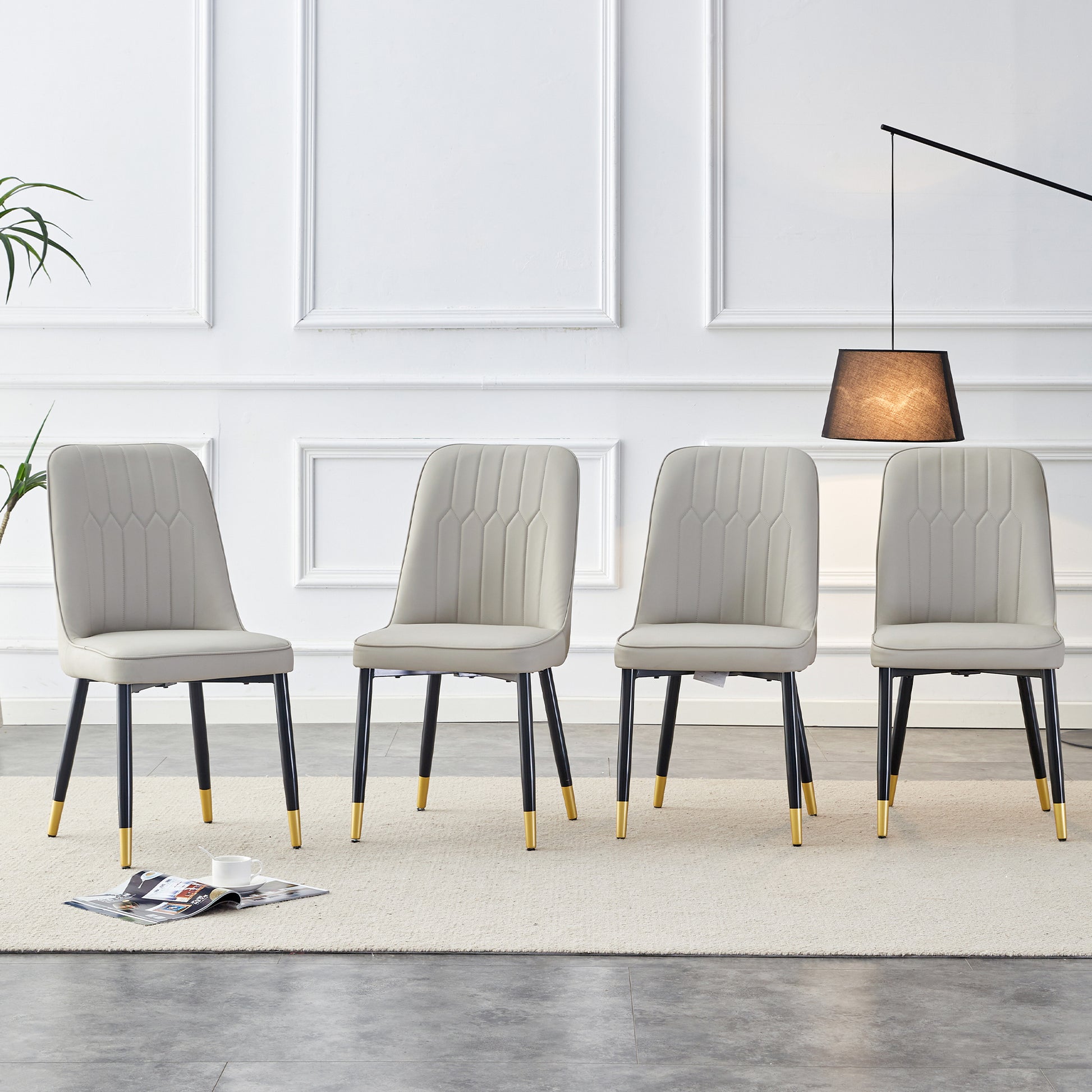 Large Modern Minimalist Rectangular Dining Table With 0.39 "Imitation Marble Black Tabletop And Golden Metal Legs, Paired With Chairs With Pu Cushions And Black Metal Legs. F 1537 C 007 Black Gold Glass Metal