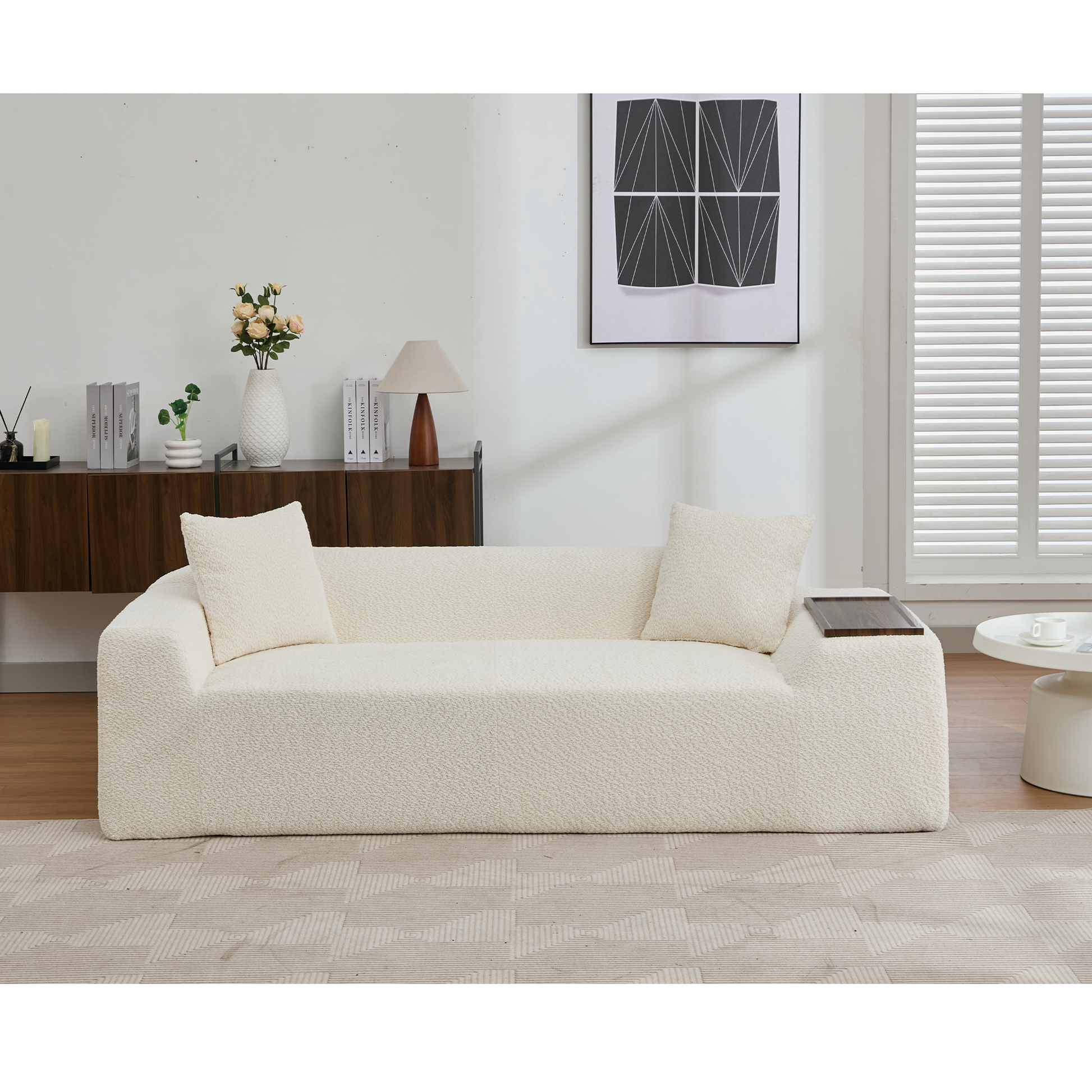 Arrived 2 Piece Boucle Cloud Sofa Set, Upholstered Sofa Set, Modern 3 Seater And 2 Seater Sofa With Mdf End Table For Living Room ,Apartment,3 2 Couch,Boucle,Beige Beige Polyester Primary Living Space Soft Tight Back Modern Square Arms Foam Upholstered 5