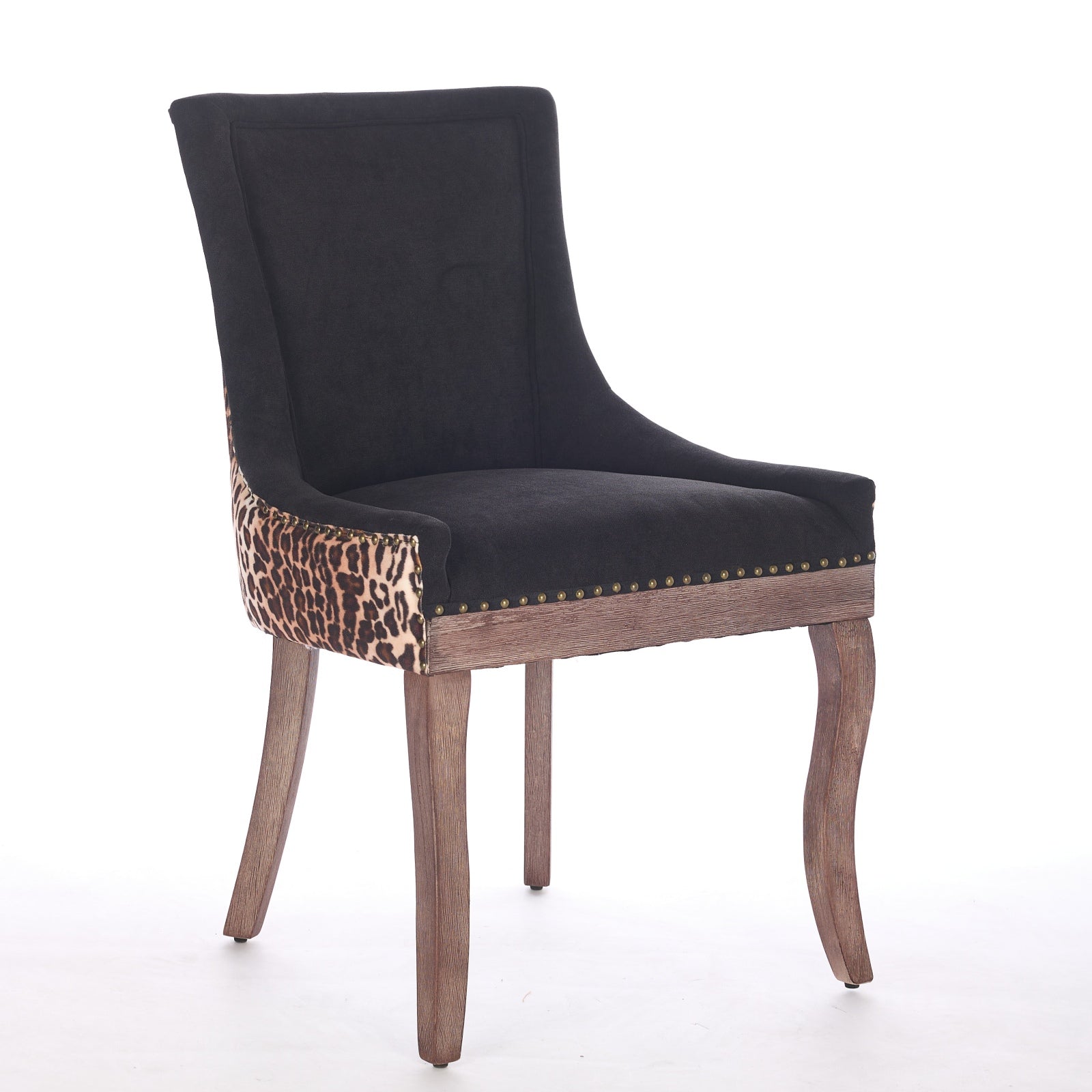 Ultra Side Dining Chair, Thickened Fabric Chairs With Neutrally Toned Solid Wood Legs, Bronze Nail Head, Set Of 2,Leopard Print Leopard Modern Dining Chairs Rubberwood Set Of 2 Foam Fabric