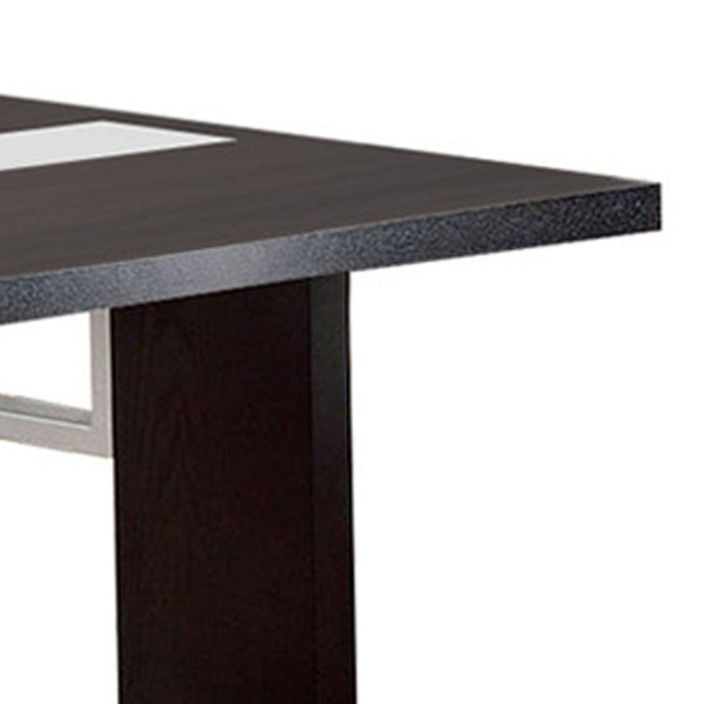 Contemporary Glass Insert Dining Table, Black Black Wood