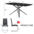 Table And Chair Set, Large Modern Minimalist Rectangular Dining Table, 0.39 Inch Black Imitation Marble Tabletop And Silver Metal Legs, Soft Leather Seats. F 1537 Silver Glass Metal