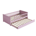 Wood Twin Size Platform Bed With Guardrail And Trundle, Pink Box Spring Not Required Twin Pink Wood Bed Frame Solid Wood Mdf