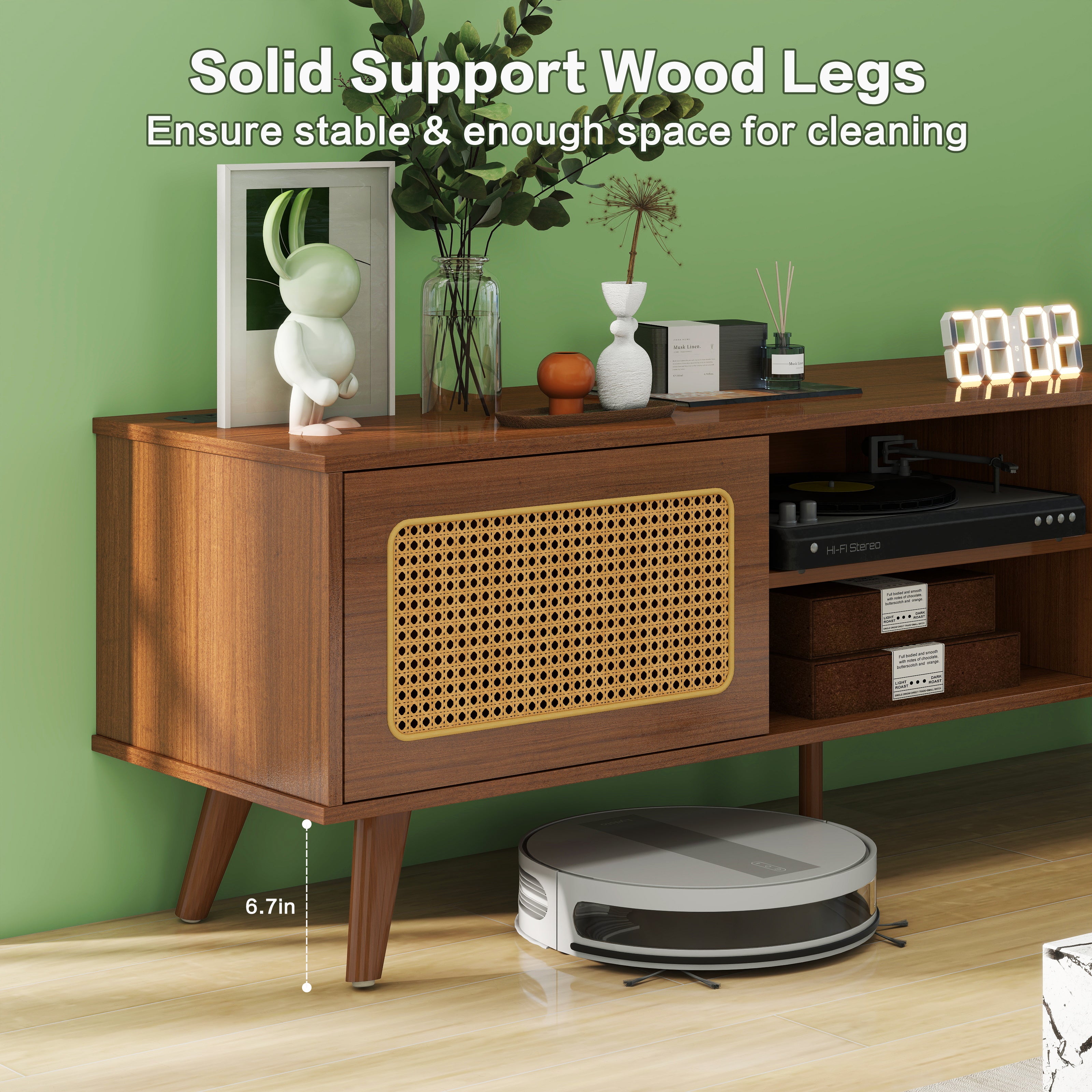 Mid Century Modern Rattan Tv Stand For 55 60 65 Inch Tventertainment C