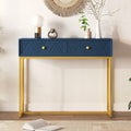 Modern Sleek Console Table Two Drawers With Stripe Design For Living Room And Entryway Navy Navy Mdf