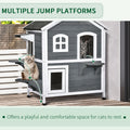 Pawhut 2 Story Cat House Outdoor, Weatherproof Wooden Cat Enclosure For Feral Cats With Escape Door, Openable Roof, Jumping Platforms, Gray Gray Wood