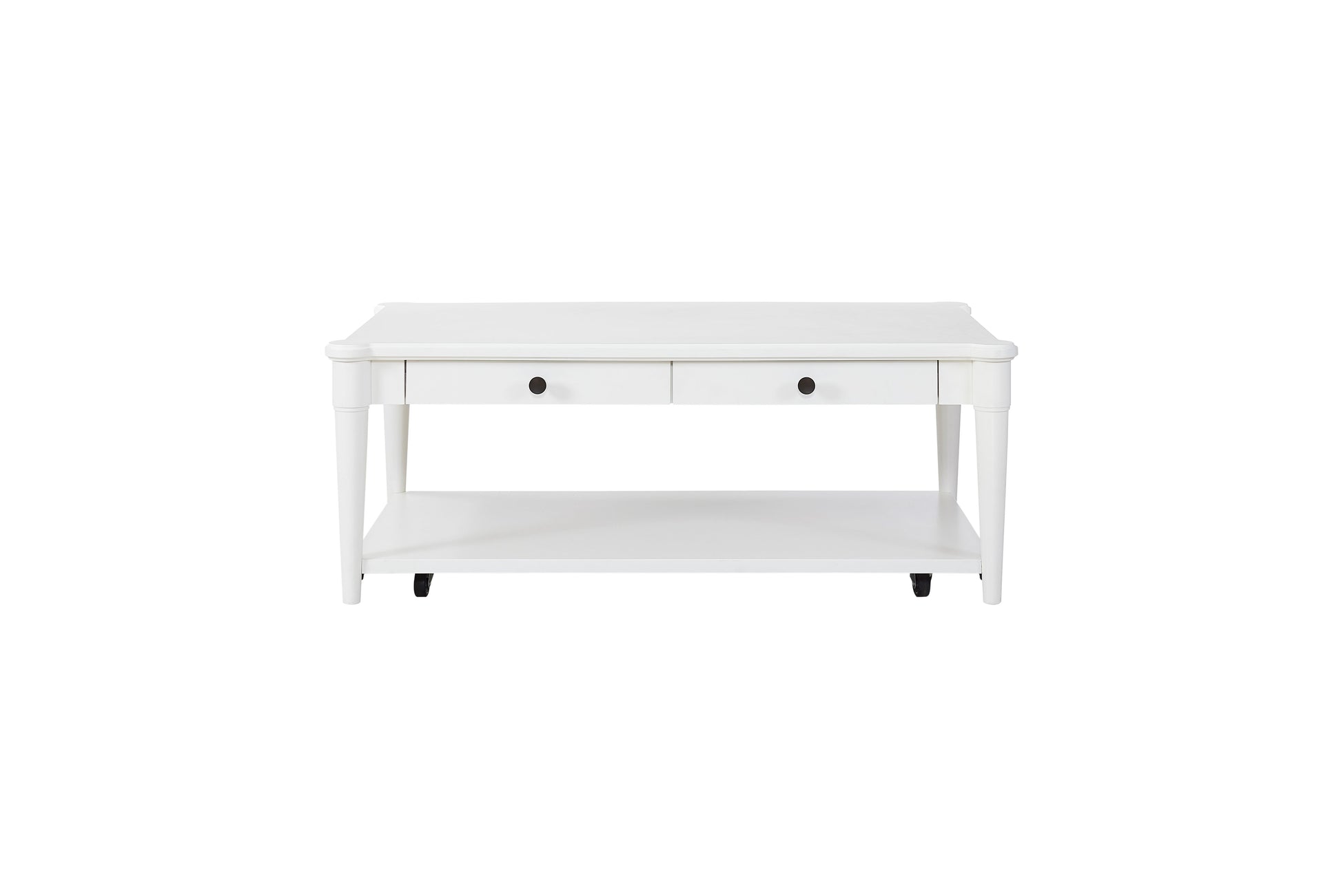 White Finished Cocktail Table With Two Storage Drawers And Casters White Solid Wood Mdf