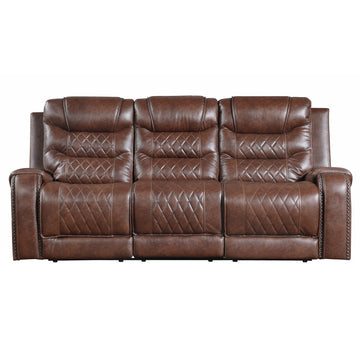 Luxurious Living Room Furniture 1Pc Brown Double Reclining Sofa With Center Drop Down Cup Holders, Receptacles Usb Ports,Faux Leather Upholstery Diamond Pattern Stitching Brown Faux Leather Wood Primary Living Space Luxury,Modern Solid Wood 3 Seat